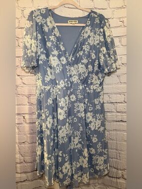 Inspired Hearts Blue and White Floral Wrap Midi Dress